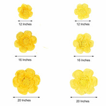 Yellow Paper Peony Flowers with Arrows Pointing to Them