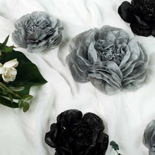 6 Pack Peony Paper Artificial Flowers | Wall Flowers | Assorted Size 7" | 9" | 11" - Black/Charcoal#whtbkgd