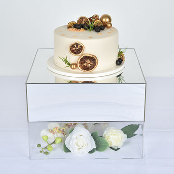 Sparkling Silver Mirror Finish Acrylic Cake Box Stand