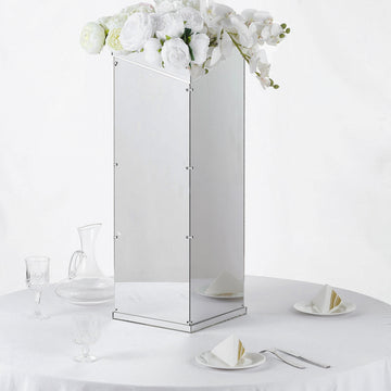 Silver Mirror Finish Acrylic Pedestal Riser, Display Box with Interchangeable Lid and Base 32"