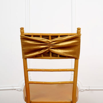 Elevate Your Event Decor with Gold Velvet Ruffle Stretch Chair Sashes