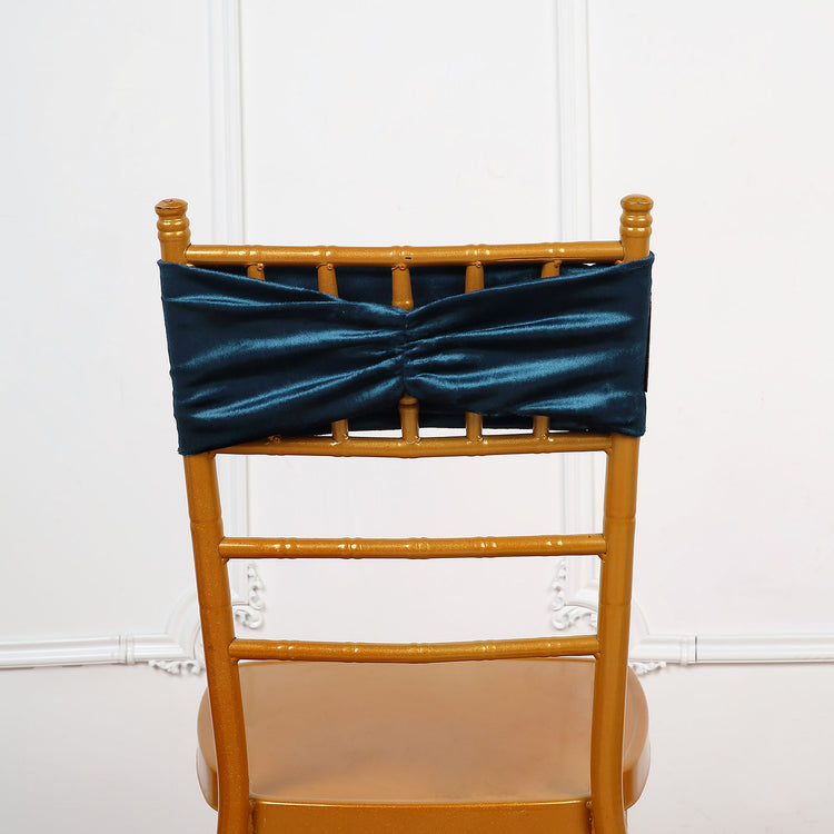 Navy Blue Velvet Ruffle Chair Sashes