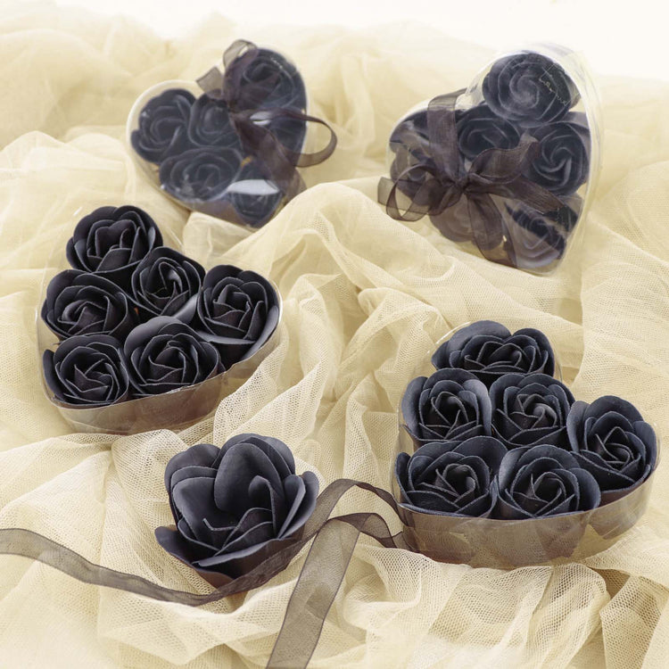 4 Pack 24 Pieces Black Scented Rose Soap Heart Shaped Party Favors With Gift Boxes & Ribbon
