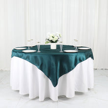 60x60 Inch Peacock Teal Seamless Satin Square Table Overlay