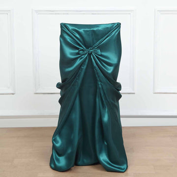 Peacock Teal Satin Self-Tie Universal Chair Cover, Folding, Dining, Banquet and Standard Size Chair Cover