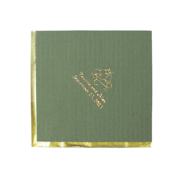 100 Pack Personalized Gold Foil Edge 2 Ply Soft Paper Napkins, Cocktail Beverage Napkins With Large Emblem 13"x13"
