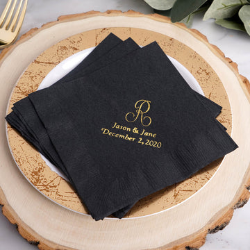 100 Pack Personalized Monogram Paper Cocktail Napkins, Custom Wedding Favors