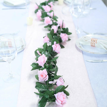 Pink Artificial Silk Rose Garland UV Protected Flower Chain 6ft