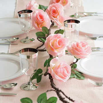Pink Artificial Silk Rose Hanging Flower Garland, Faux Vine 6ft