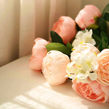 Elegant Pink Blush Artificial Silk Peony and Hydrangea Flower Bouquet