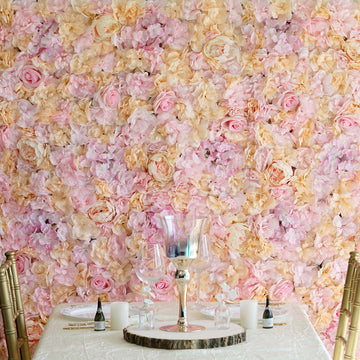 Pink Champagne UV Protected Assorted Flower Wall Mat Backdrop 4 Artificial Panels 13 Sq ft.