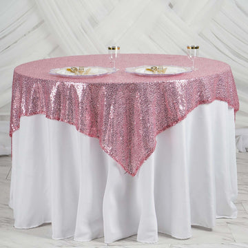 Add a Touch of Elegance to Your Event with the Pink Duchess Square Sequin Table Overlay