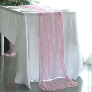 Pink Gauze Cheesecloth Boho Table Runner 10ft