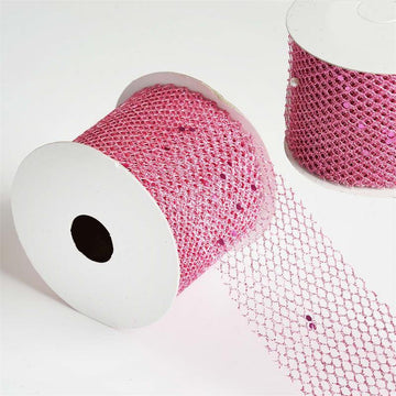 Pink Glittery Hexagonal Deco Mesh Ribbons 10 Yards 2.5"