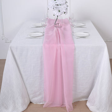 Add Elegance to Your Event Decor with the Pink Premium Chiffon Table Runner 6ft