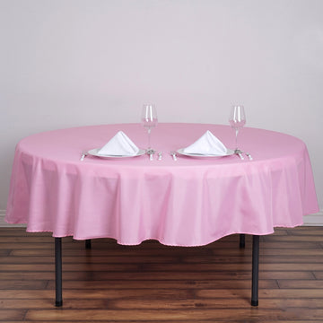 Pink Seamless Polyester Round Tablecloth 90"
