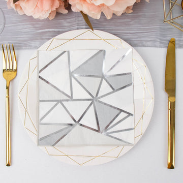 Create Unforgettable Moments with Soft Geometric Silver Foil Paper Napkins