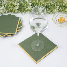 50 Pack | 2 Ply Soft Olive Green With Gold Foil Edge Party Paper Napkins