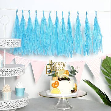 Add a Splash of Turquoise to Your Party with Our Pre-Tied Tissue Paper Tassel Garland