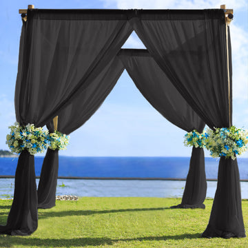 Premium Black Chiffon Curtain Panel, Backdrop Ceiling Drapery With Rod Pocket 5ftx14ft
