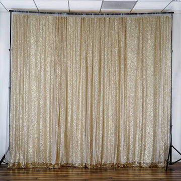 Premium Champagne Chiffon Sequin Divider Backdrop Curtain, Dual Layer Photo Booth Event Drapes - 20ftx10ft