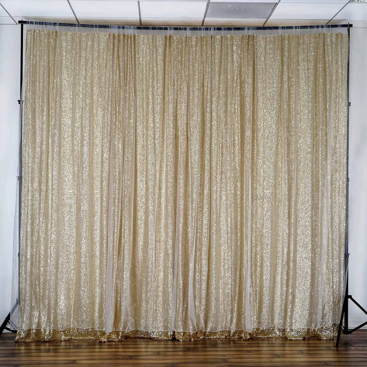 Premium Champagne Chiffon Sequin Divider Backdrop Curtain, Dual Layer Photo Booth Event Drapes