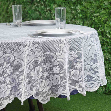 Premium Lace White Round Seamless Tablecloth 70"
