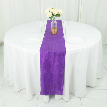 Add Elegance to Your Table with the Purple Accordion Crinkle Taffeta Linen Table Runner
