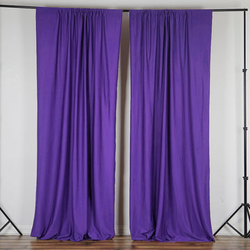 2 Pack Purple Scuba Polyester Divider Backdrop Curtains, Inherently Flame Resistant Event Drapery Panels Wrinkle Free With Rod Pockets - 10ftx10ft