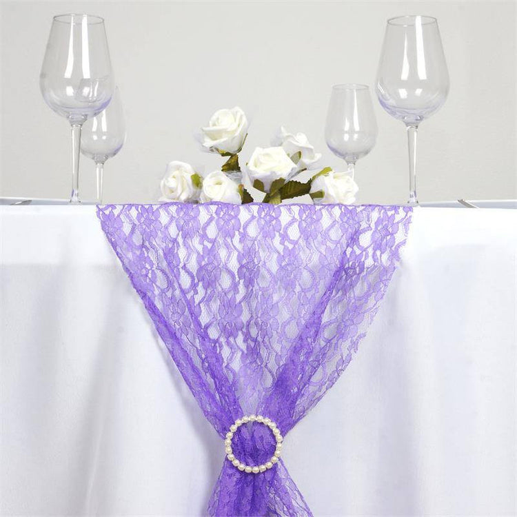 12 Inch x 108 Inch Floral Purple Lace Table Runner