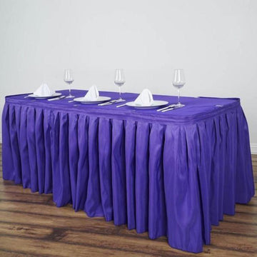Purple Pleated Polyester Table Skirt, Banquet Folding Table Skirt 14ft