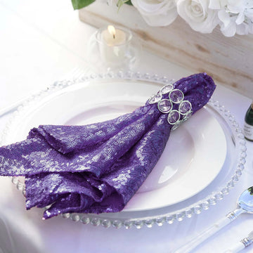 Purple Premium Sequin Cloth Dinner Napkin Reusable Linen 20"x20"