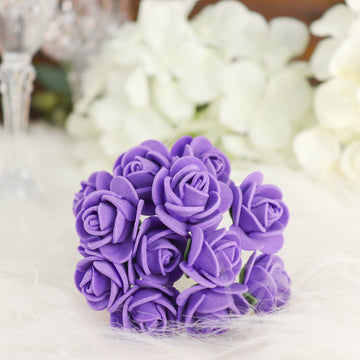 48 Roses Purple Real Touch Artificial DIY Foam Rose Flowers With Stem, Craft Rose Buds 1"