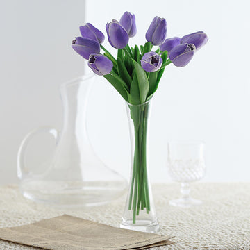 10 Stems Purple Real Touch Artificial Foam Tulip Flower Bouquets 13"