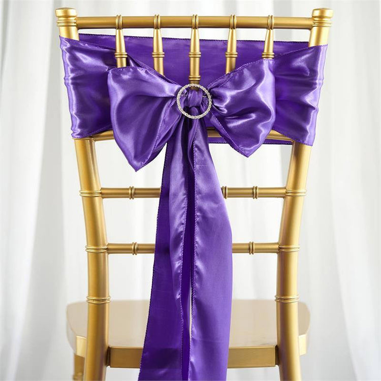 5 pack - 6"x106" Purple Satin Chair Sashes