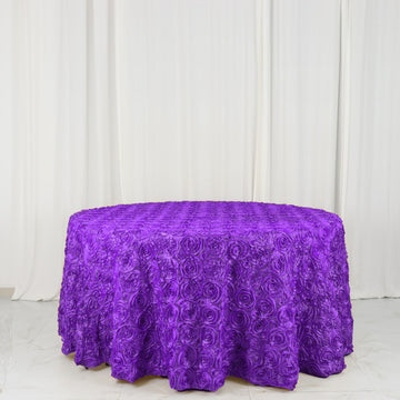 Elegant Purple Seamless Grandiose 3D Rosette Satin Round Tablecloth 120