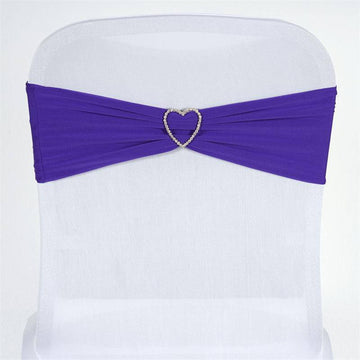 5 Pack Purple Spandex Stretch Chair Sashes Bands Heavy Duty with Two Ply Spandex - 5"x12"