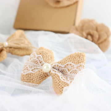 Add a Rustic Touch to Your Event with the 24 Pcs Natural Burlap Flower and Bows Set