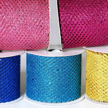 Glittery Hexagonal Deco Mesh Ribbons in Pink 10 Yards 2.5 Inch
