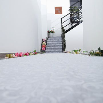 Enhance Your Wedding Decor with a White Floral Lace Aisle Runner