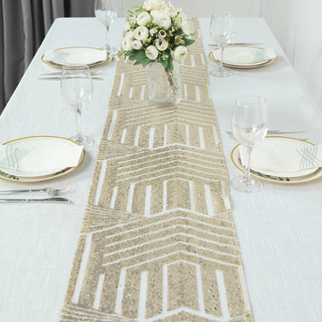 Champagne Diamond Glitz Sequin Table Runner: Add Glamour to Your Event Decor