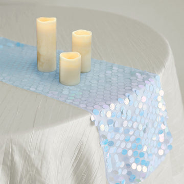 Add a Touch of Elegance with the Iridescent Blue Big Payette Sequin Table Runner