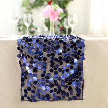 Navy Blue Table Runner Big Payette Sequin Fabric 13 Inch x 108 Inch 