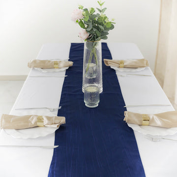 Add Elegance to Your Table with the Navy Blue Accordion Crinkle Taffeta Table Runner