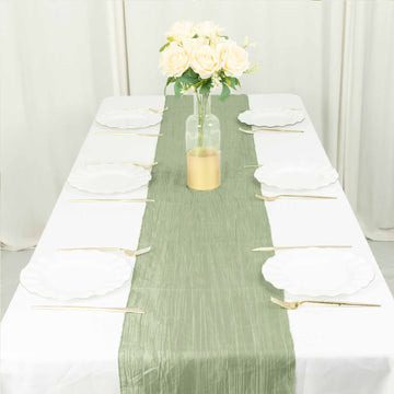 Add a Touch of Sophistication with the Sage Green Accordion Crinkle Taffeta Linen Table Runner