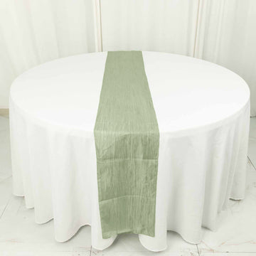 Add Elegance to Your Event with the Sage Green Accordion Crinkle Taffeta Linen Table Runner