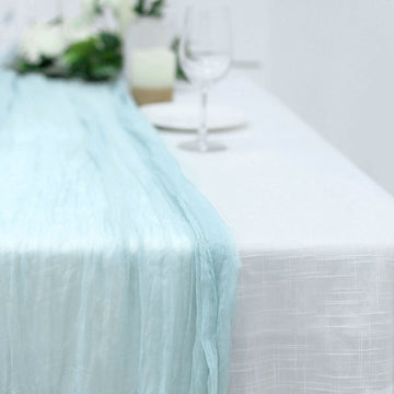 Create a Stunning Boho Ambiance with the Baby Blue Gauze Cheesecloth Table Runner