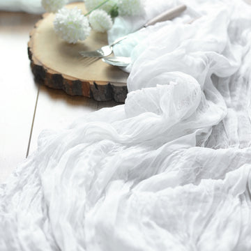 Elegant White Gauze Cheesecloth Boho Table Runner 10ft