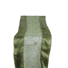 Olive Green Organza Table Runner Satin Embroidered Sheer 14 Inch x 108 Inch