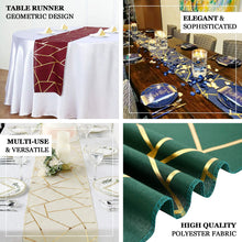 9 Feet Table Runner With Gold Foil Sage Green Geometric Pattern